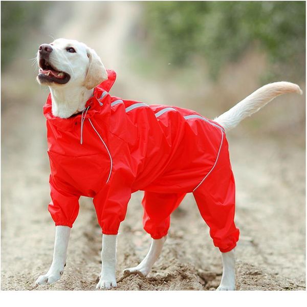 

pet dog raincoat reflective waterproof zipper clothes high neck hooded jumpsuit for small big dogs overalls rain cloak bbydpe