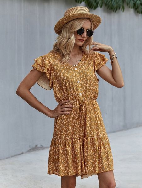 

ditsy floral butterfly sleeve romper q71g#, White