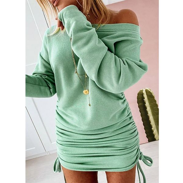 

mjartoria wrinkled pleated skirt women's long sleeve rope mini nightclub dress solid foundation thin women's skirt, Blue;black