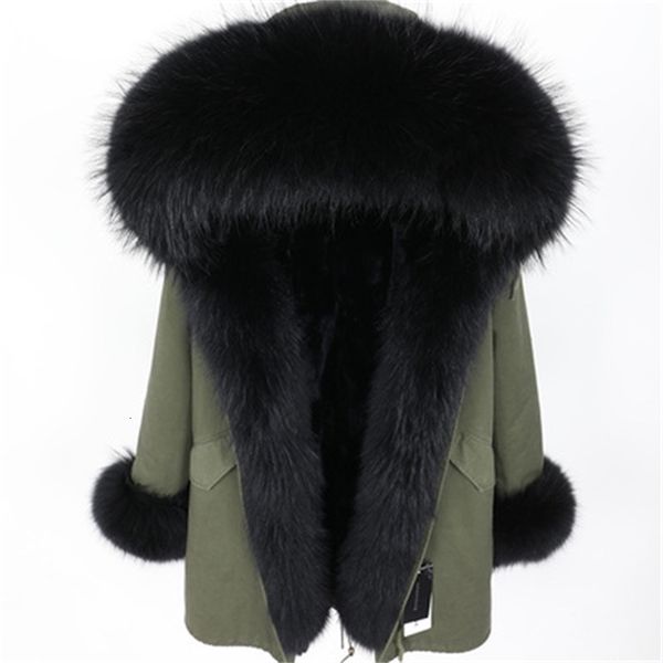 

2021 new rabbit super big raccoon skin collar long parker jacket female winter opsn, Black