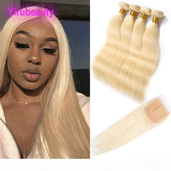 

8-30inch бразильский человеческих волос 613 blonde связки с 4x4 lace closure 5 шт много наращивание волос утки с closure с ребенком волос, Black;brown