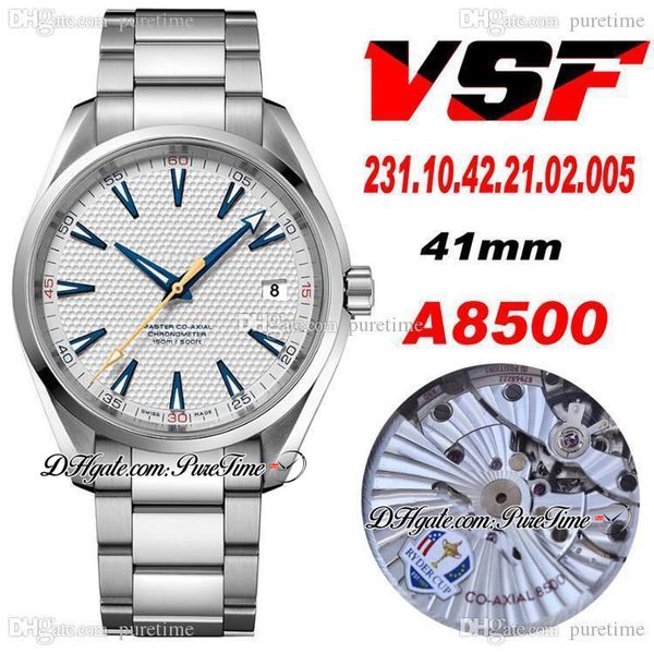 VSF Aqua Terra 150M Ryder Cup 41,5 mm CAL A8500 Automatik-Herrenuhr Golf, weißes Zifferblatt, blaues Stick-Edelstahlarmband 231.10.42.21.02.005 Super Edition Puretime 04A1