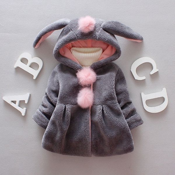 Cappotto del bambino Inverno Neonate Vestiti Carino Orecchio di Coniglio Con Cappuccio Cappotto di Peluche Manteau Fille Ropa Bebe Spedizione Gratuita 201128