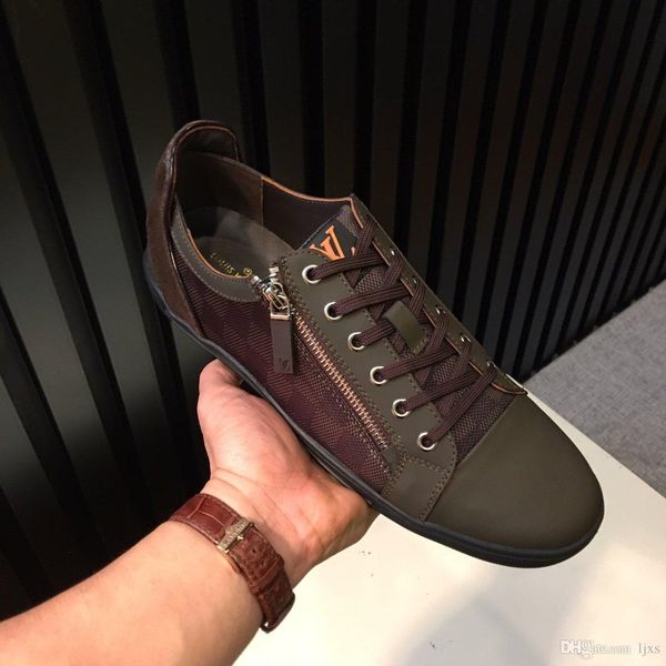 

2020 мужские кроссовки высокого качества кожа молния дизайн на открытом воздухе бег ходьба тренеров тарелка формный люксовые бренды повседне, Black