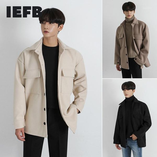 

iefb autumn winter work wear woolen jacket men's korean fashion thickened short woolen coat for men 2020 9y47641, Black