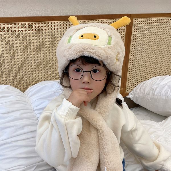 

осень и зима детская шляпа корейская версия милые детские теплые уха bib мальчиков и девочек ветрозащитные шарф интегрированной шляпе, Blue;gray