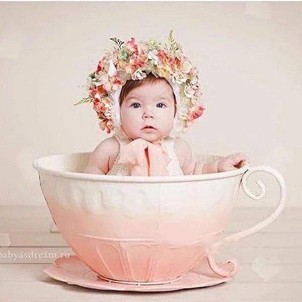 

caps & hats born pography props iron basket cup po accessories infantil toddler studio shooting shower gift, Yellow