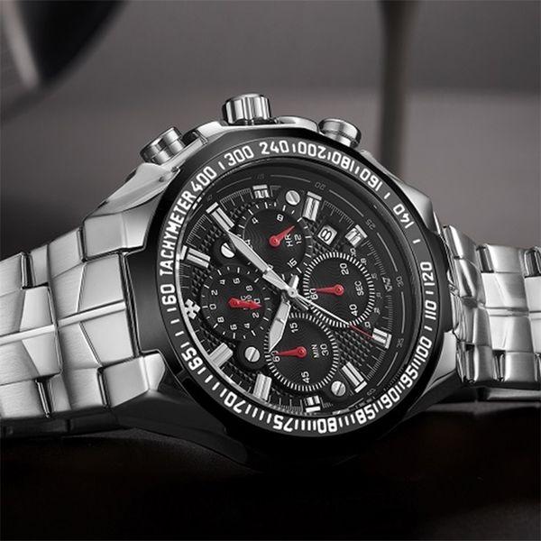 

sports watches for men fashion quartz big clock wwoor brand luxury military full steel waterproof chronograph wristwatch 220225, Slivery;brown
