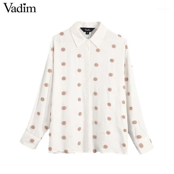 

vadim women sweet dots decorate blouse long sleeve turn down collar female office wear shirts casual loose blusas lb4681, White
