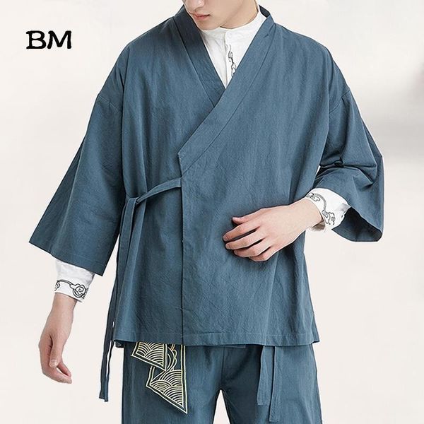 

2020 summer chinese style linen jacket hanfu men costume suit loose large size cotton linen retro style tang suit robe male1, Red