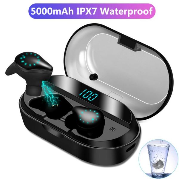 

headphones & earphones tws bluetooth earphone led display with 5000mah power bank wireless earbuds ipx7 waterproof headphone touch game spor
