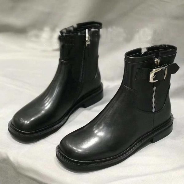 

vallu 2020 autumn and winter new all-leather fashion all-match personality locomotive women's low boots, Black