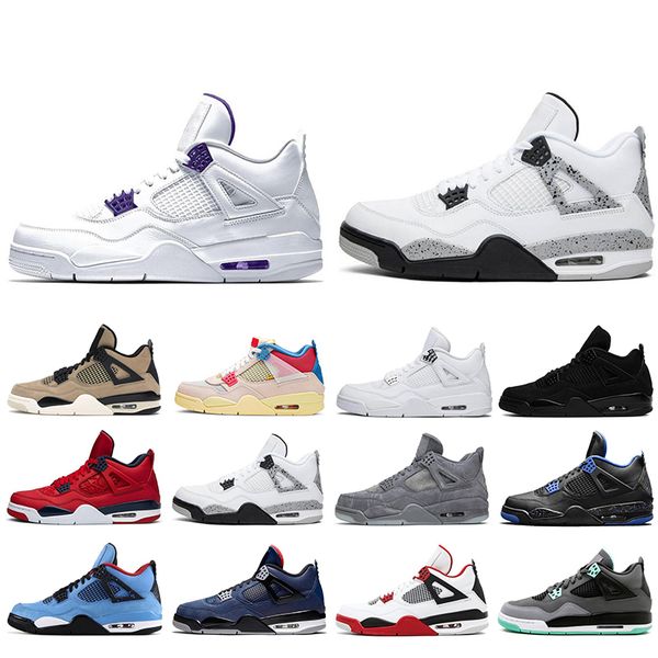 

new arrival basketball shoes 4 4s metallic purple white cement guava ice wins bred fossil what the outdoor mens trainers sports sneakers, White;red