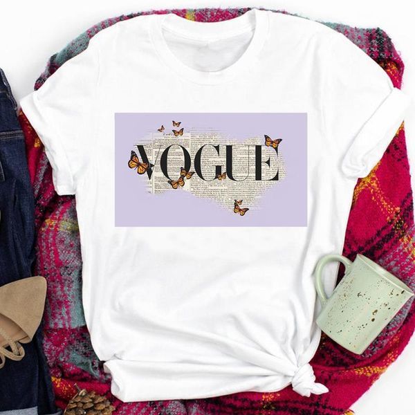 

trend style 90s butterfly short sleeve floral fashion tees for women lady print tshirt clothes graphic female t t-shirt, White