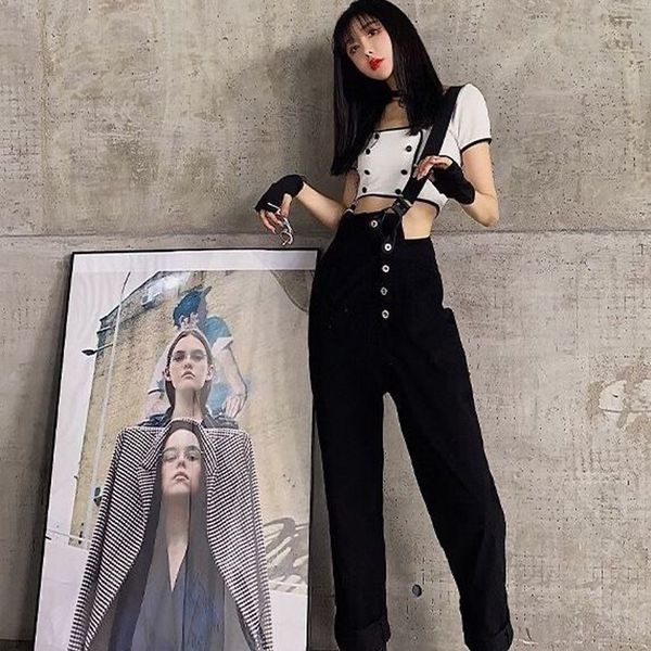 

belt 2021 new pretty white coveralls high street pants jeans jwt0, Black;white