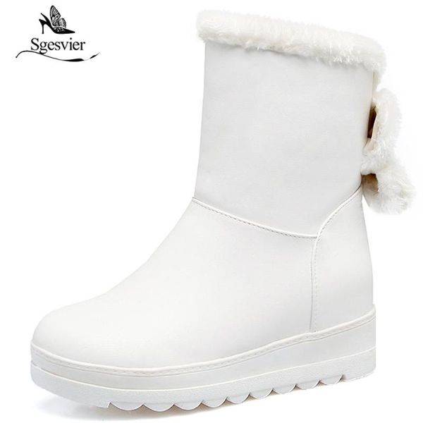 

sgesvier fashion women wedge boots thick fur shoes women winter warm snow boots bowtie ankle party shoes size 30-42 b698, Black