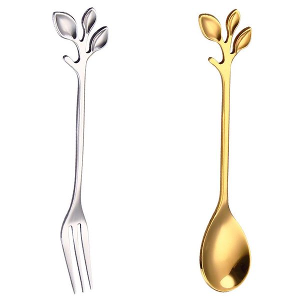 

creative leaf shape handle coffee spoon teaspoon dessert snack scoop fork couple spoon fork kitchen accessories tableware h sqcqon