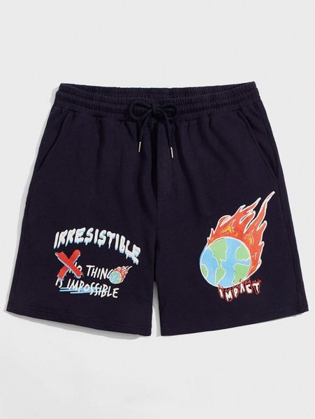 

men slogan & basketball graphic track shorts n1lv#, Black