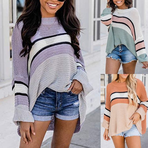 

contrast pullover sweater rolled sleeve stripe stitching t-shirt, White;black