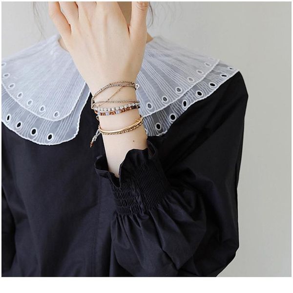 

women double layer hollow out large lapel false fake collar butterfly ruffles detachable half shirt button dicke jllhsm, Blue;red