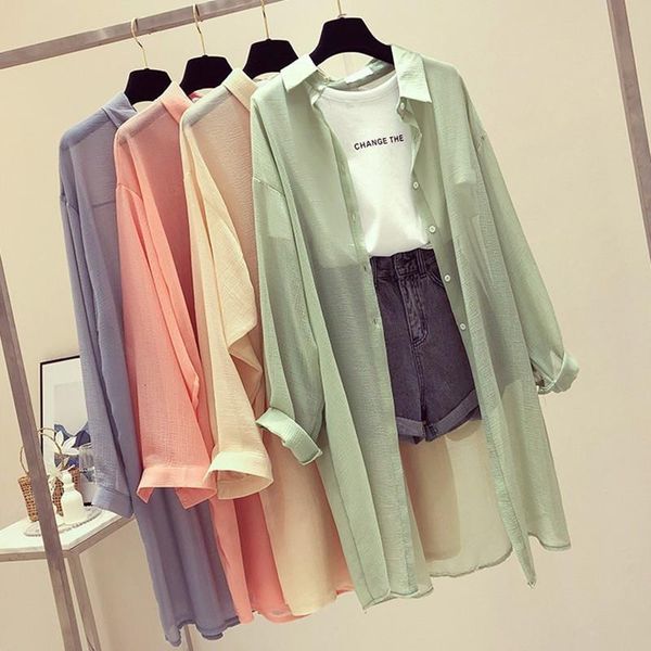 

2021 summer chiffon blouses women turn down collar stand collar loose plus size chiffon kimono cardigans boho black white shirts