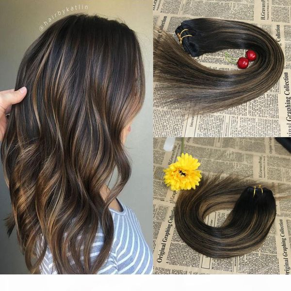 

straight clip in hair extensions remy human hair #1b fading to #6 highlights clip on extensions virgin brazilian sew in weft hair 120g, Black