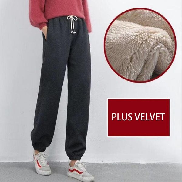 

2021 winter pants women fleece thermal gym sport pants thick winter trousers women solid female sport running pantalones, Black;white