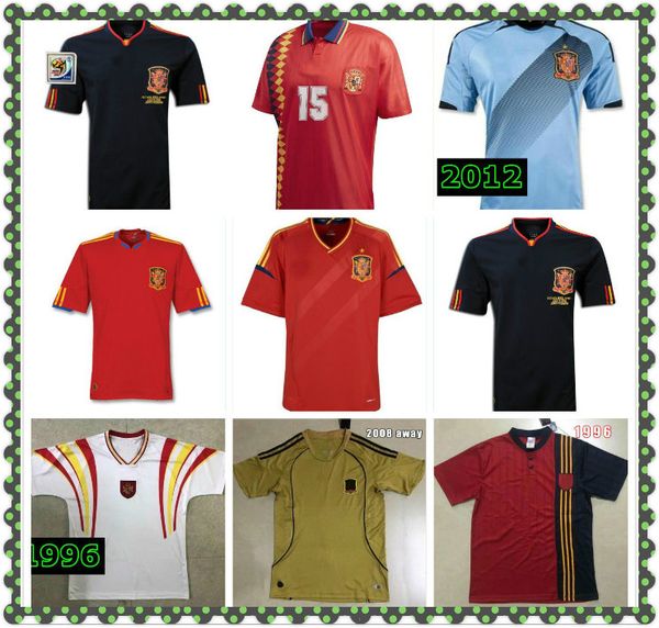 

1994 1996 2008 2010 2012 spani retro home red away blue jersey raul xavi abelardo luis ensrique joaquin alonso jersey, Black;yellow