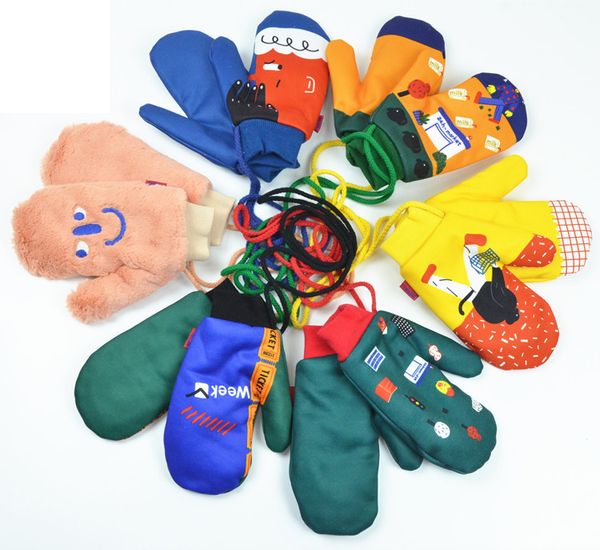 

girls' winter thicken velvet warm lady mittens women gloves preppy style lanyard wrist cute harajuku, Blue;gray