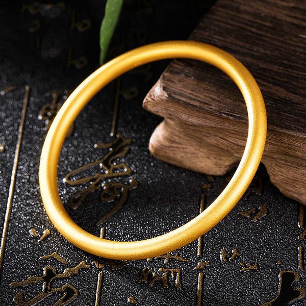 

zhou family's same ancient law inheritance bracelet women's imitation frosted plain ring bracelet solid sand gold bracelet, Slivery;golden