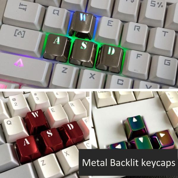 

metal backlit keycaps for cherry mx switch mechanical gaming keyboard use wasd silver gold black red purple direction key caps