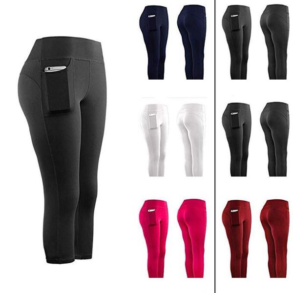 

women sports pant running active lounge jogger capris with side pockets feeling leggings stretch quality pantalones mujer #t1p, Black