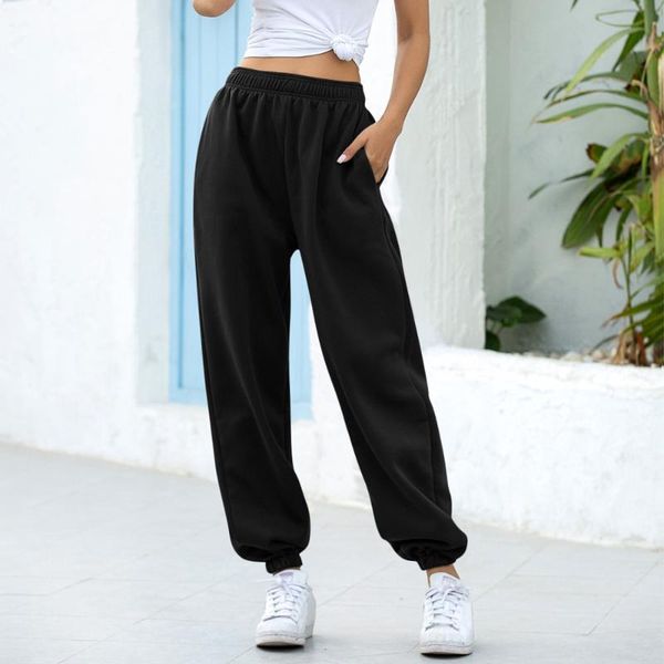 

women's pants & capris fashion solid casual track harem trousers sports exercise loose elastic waist pantalon femme, Black;white