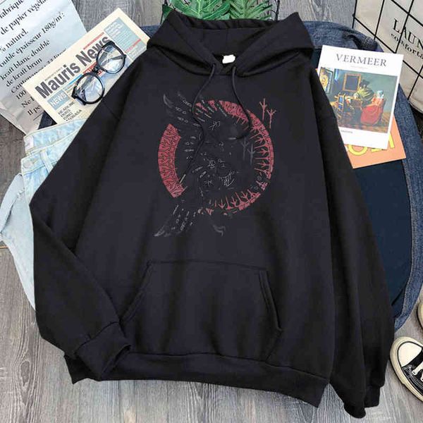 Viking Legend Ragnar's Raven Imprimir Camisolas Homem Casual Pocket Harajuku Com Capuz Pulôver Unisex Vintage Hoody Hop Hop Hoodies H1227