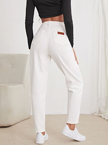 

high waist patched detail mom jeans d7ez#, Blue