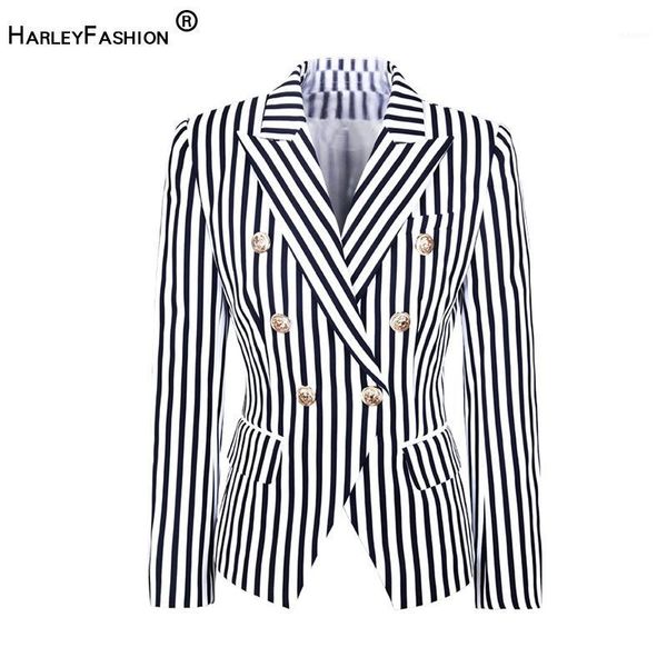 

harleyfashion europe and america street-wear fashion striped printed jacket two colour slim blazer1, White;black