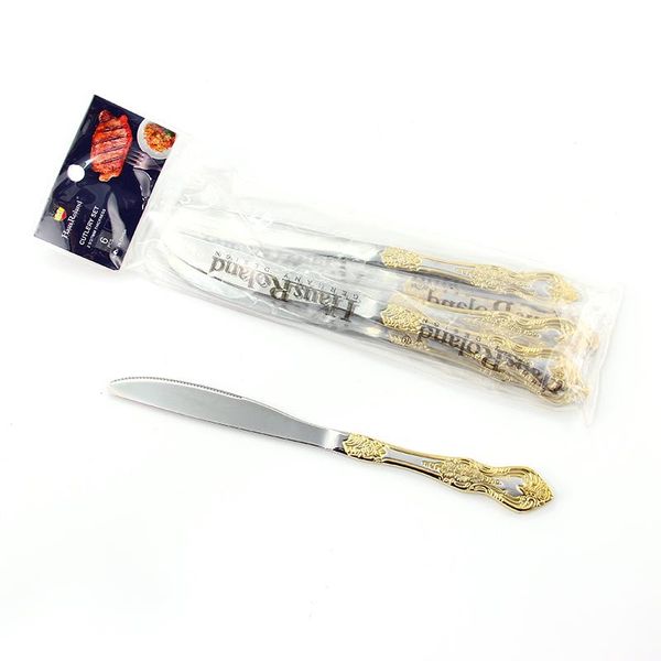 

flatware sets dinner knife stainlee steel cutlery set golden metal flat dinnerware 6pcs