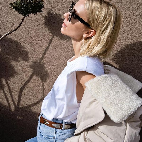 

france brand design wide shoulder streetwear summer t shirt women cotton quality 2020 new plus size solid sleeveless tshirt1, White