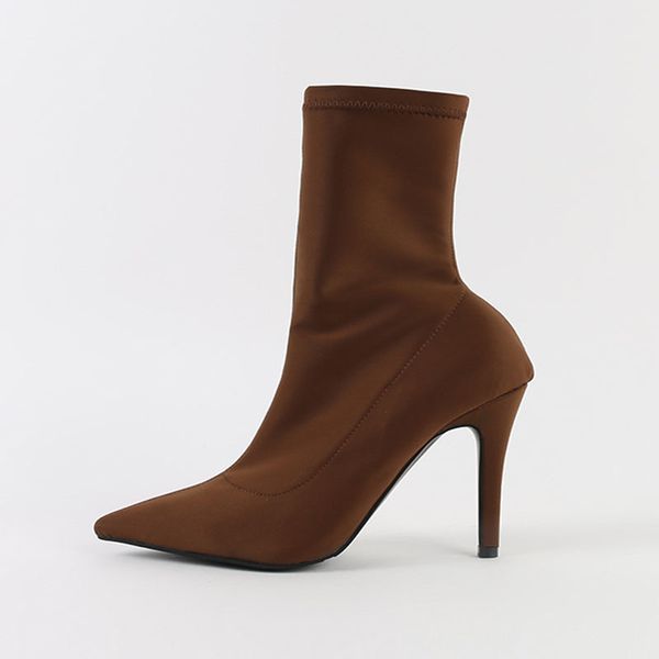 

2021 new women's knitted stockings, mid-heel boots, pointed to autumn and winter, naked boots. kub5, Black