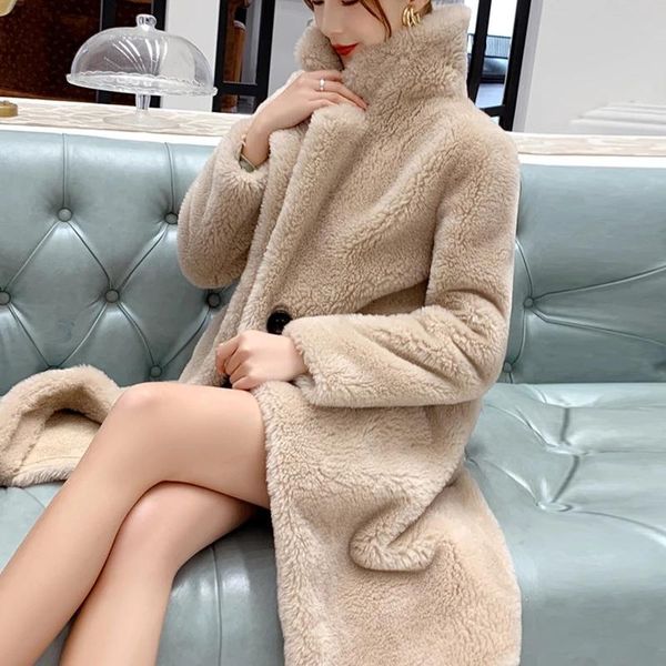 

women's fur & faux 2021 imitation lamb wool coat mid-length sheep shearing winter autumn and female fake, Black