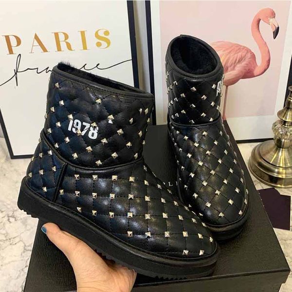 

new booties women platform winter rivet snow boots fashion martin classic short bow boots girls classic ankle short boot size 35-41, Black