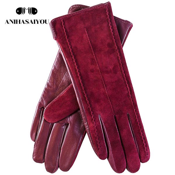 

good quality touch color embroidery suede genuine leather 50% women's gloves