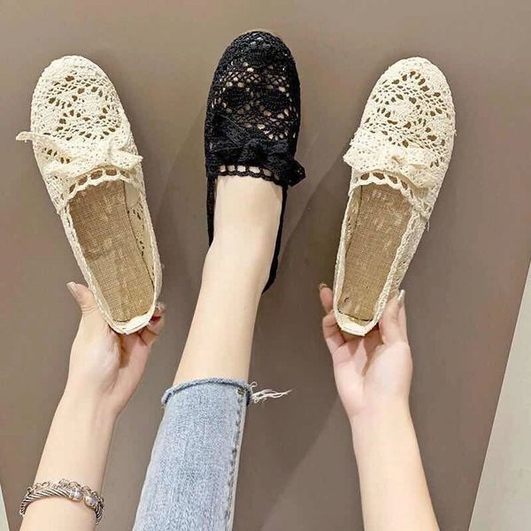 

breathable lace embroider women loafers shoes comfort slip on floral flats female shoes rubber sole fisherman casual #3c6q, Black