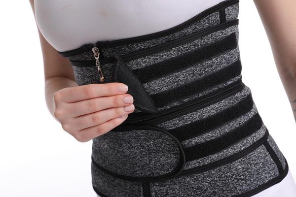 

waist support boned corset body shaper trainer zipper underbust slim tummy cincher slimming briefs belt shapewear women wai, Black;gray