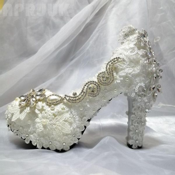 

luxury new arrival 2020 womens lace crystal wedding shoes bride ladies white lace silver crystal with pearls bridal proms pump, Black