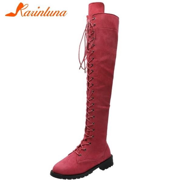

boots karin 2021 brand over-the-knee cross-tied round toe low heels flock short plush warm women shoes, Black