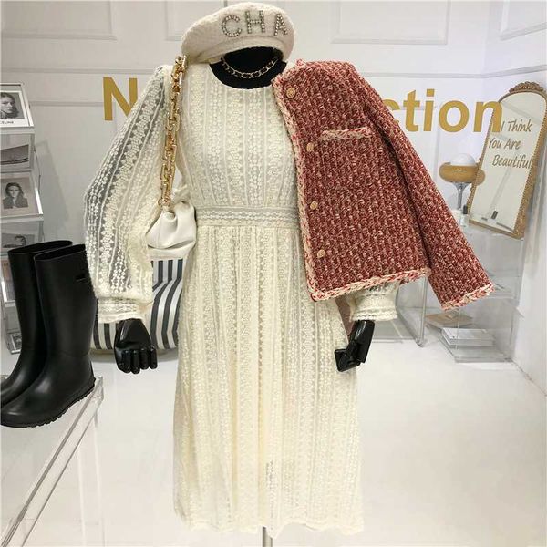 

women's suits & blazers elegant temperament round neck long sleeve short jacket 2021 autumn and winter light ripe ladies wind, White;black