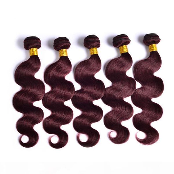 

ce certificated grade 8a color 99j body wave hair 100g pc, 100% human brazilian remy hair weaving 4pcs, dhl free, Black