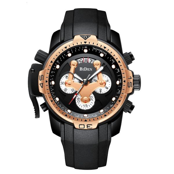 

men luxury quality rose gold casual quartz watch black rubber strap men multifunction military watches waterproof sports wristwatch date, Silver