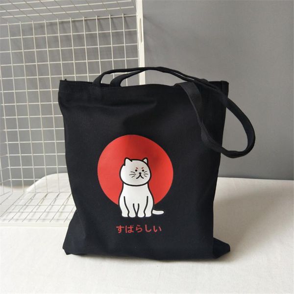 

yile cotton canvas eco shopping tote shoulder bag student book bag print cat 8704a